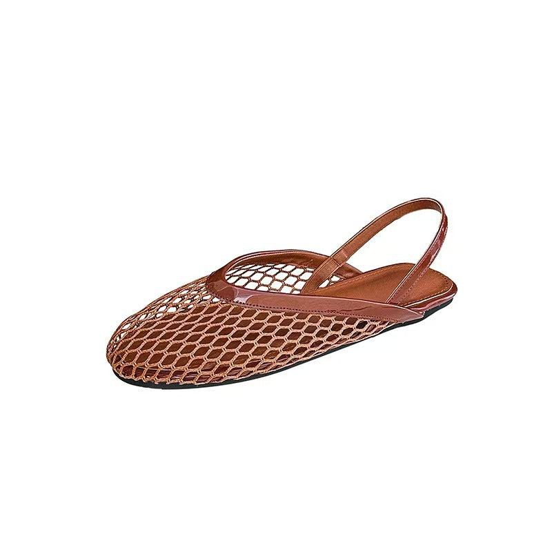 Mesh Hollowed-out Closed-toe Flat Sandals For Women