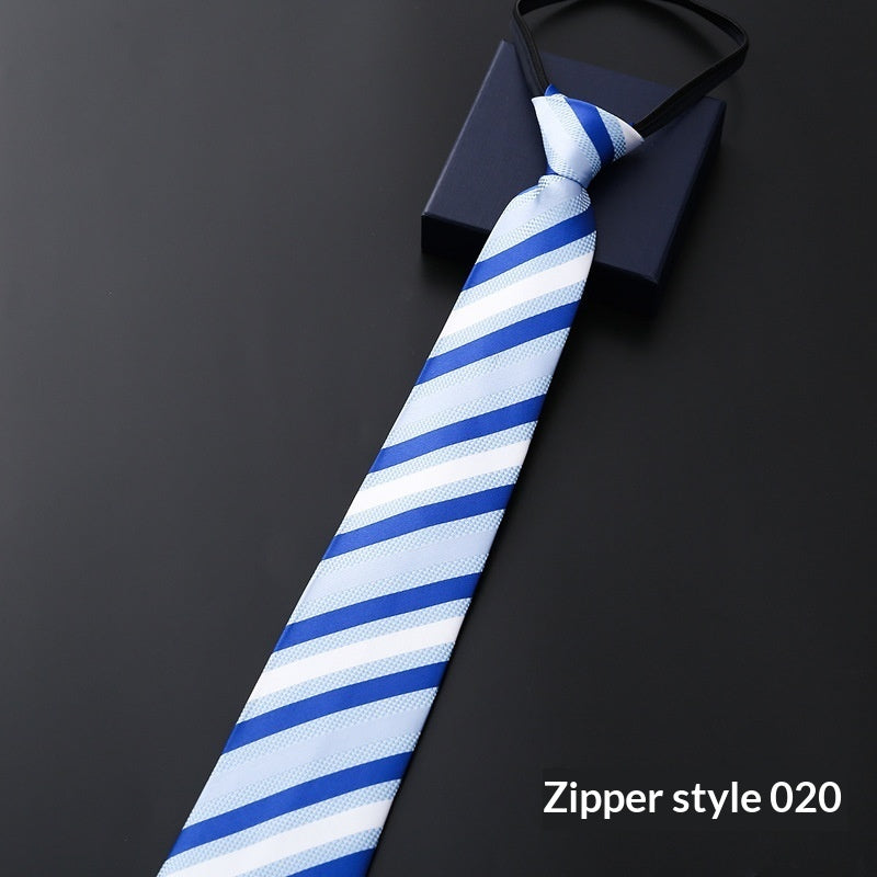 Mens Business Formal Zipper Tie With Blue Stripes
