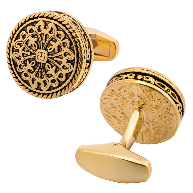 Carved Antique Silver Greek Royal Pattern Cufflinks High-end