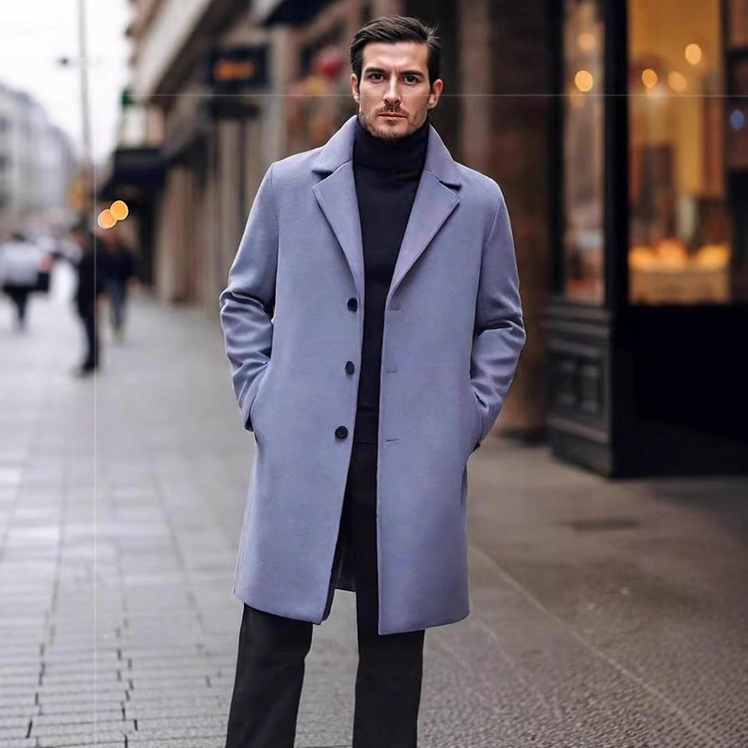 New Men's Casual Wool Coat Long Style