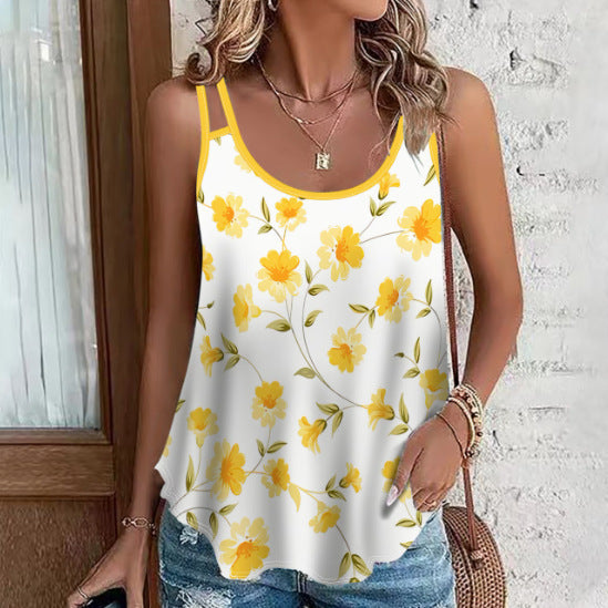 Womens Printed Loose-fit Sexy Stylish Spaghetti-strap Top