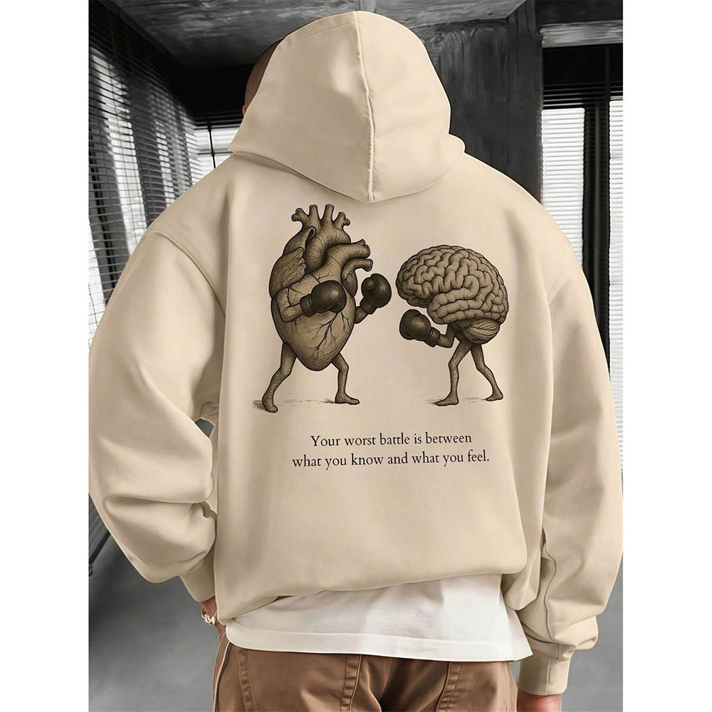 Mens Loose-fit Casual Printed Hooded Sweatshirt