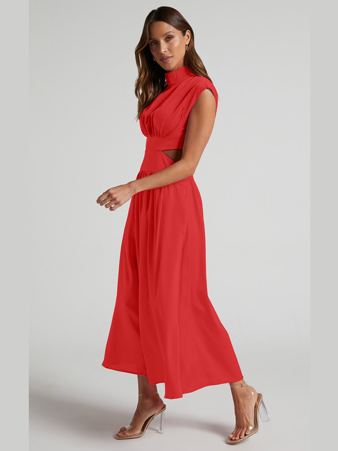 Modern Cutout Mock Neck Sleeveless Ruched Dress Elegant Dress For Women