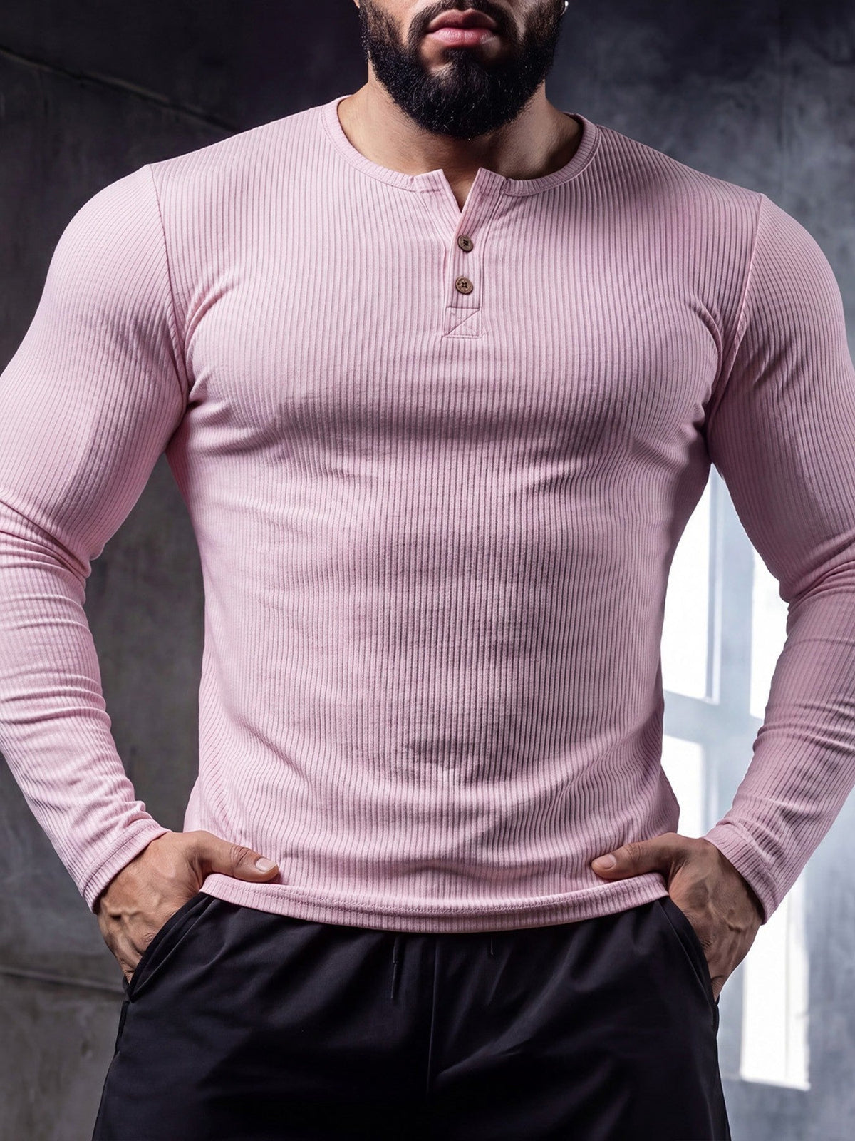 Muscle-fit Sporty-casual Half-button-down Long-sleeve