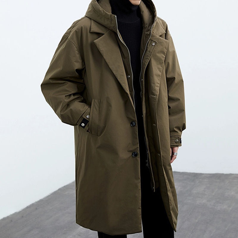Fake Two-piece Hooded Oversized Thermal Trench Coat