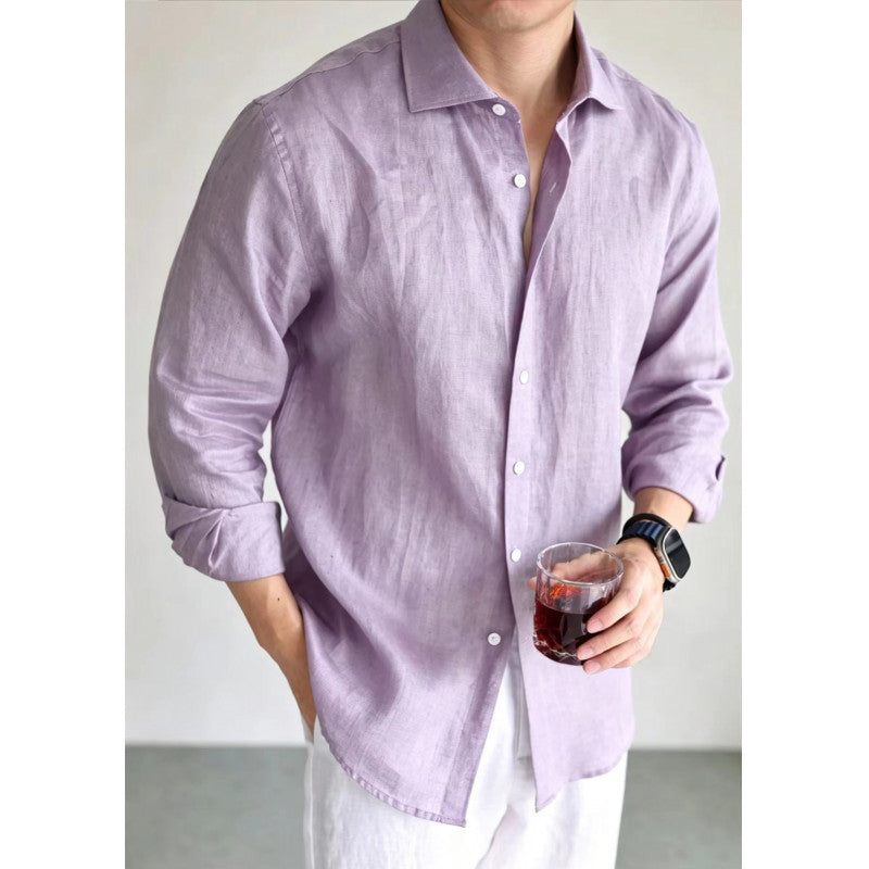 Mens Navy Blue Linen Fashionable Casual Shirt