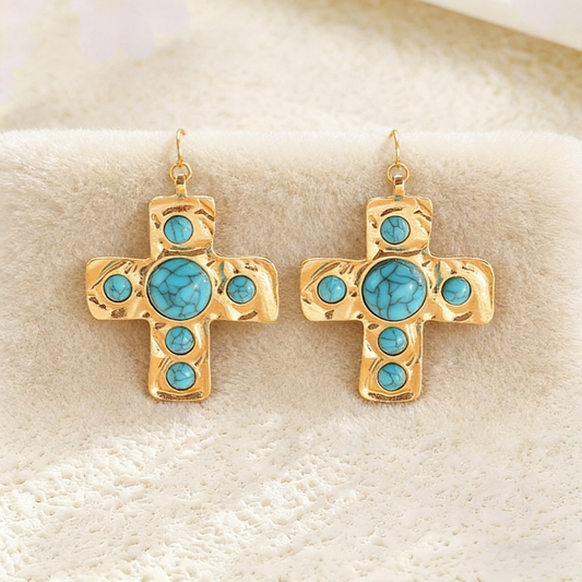 Vintage Bold Turquoise Cross Jewelry Set