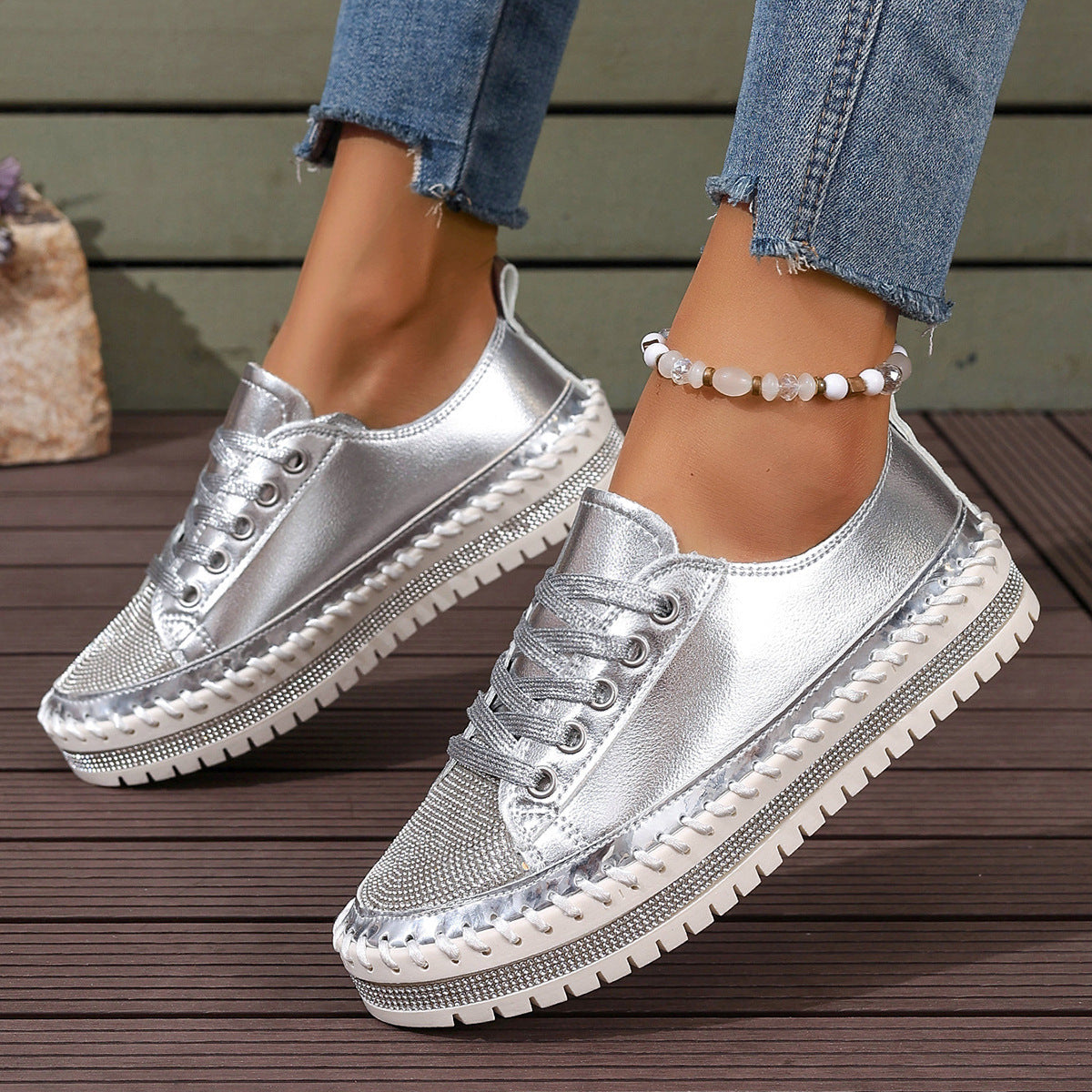 Women’s Plus Size White Sneakers – Chunky Sole Casual Everyday Shoes