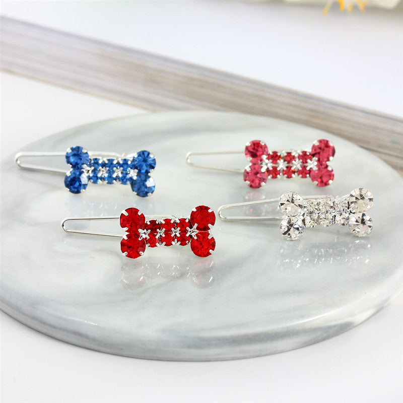 Rhinestone Dog Bone Barrettes Pet Decorations