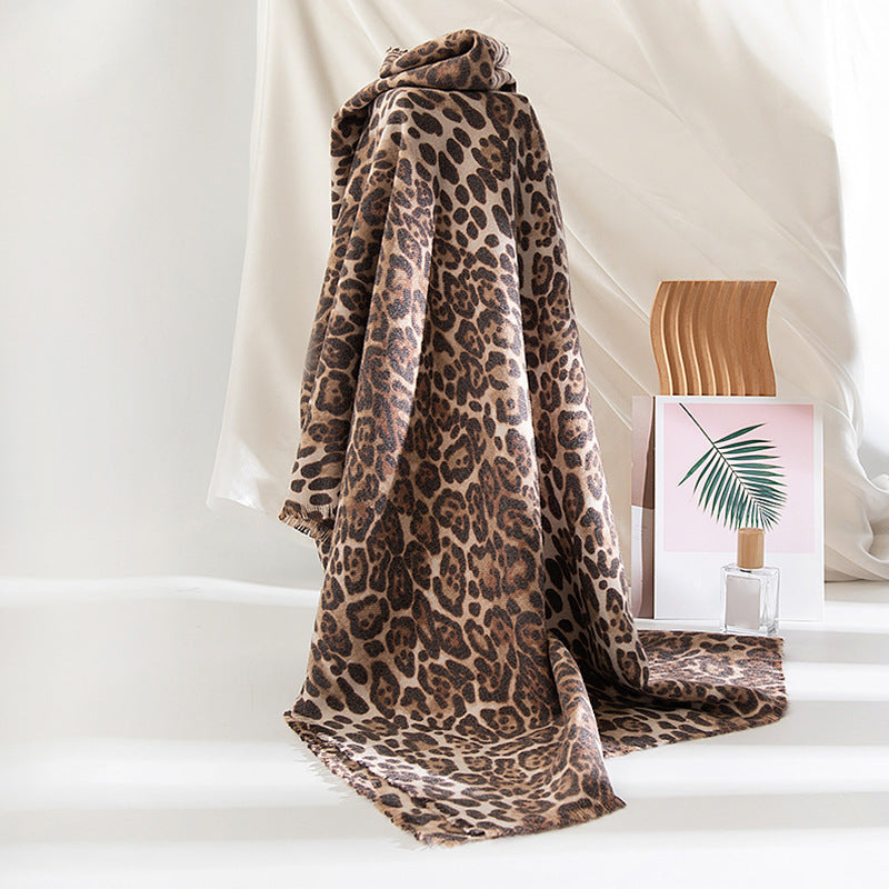 Leopard Print Artificial Cashmere Scarf Women's Warm Scarf Winter