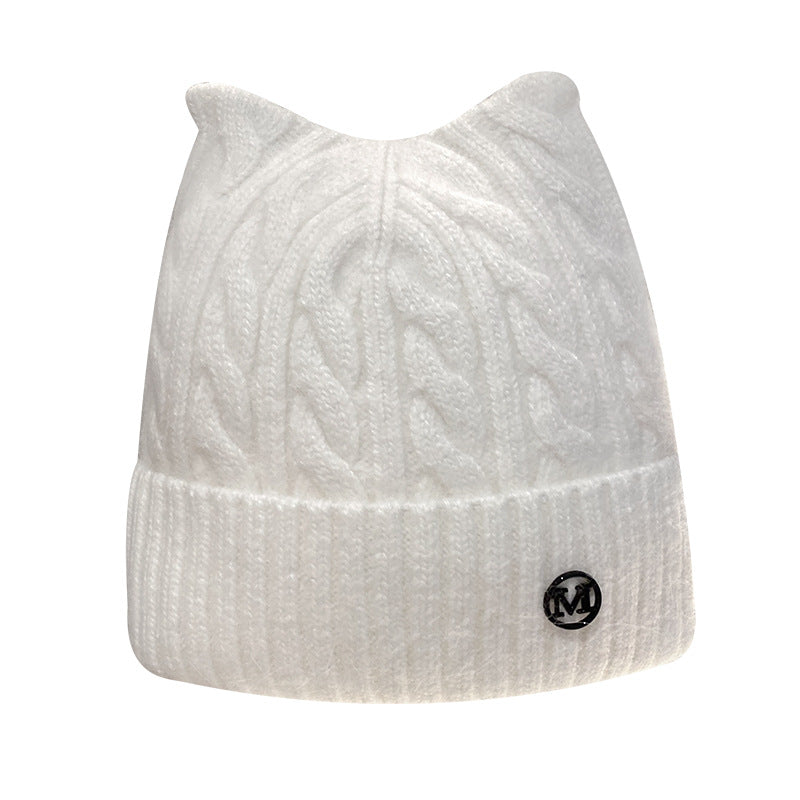 Cute Cat-ear Knitted Wool Warm Hat Versatile Face-slimming