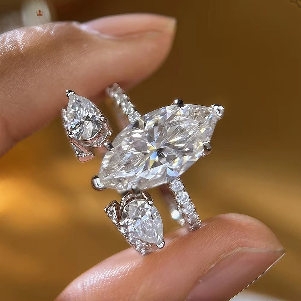 925 Sterling Silver 4-carat Marquise-cut Diamond Moissanite Ring For Women