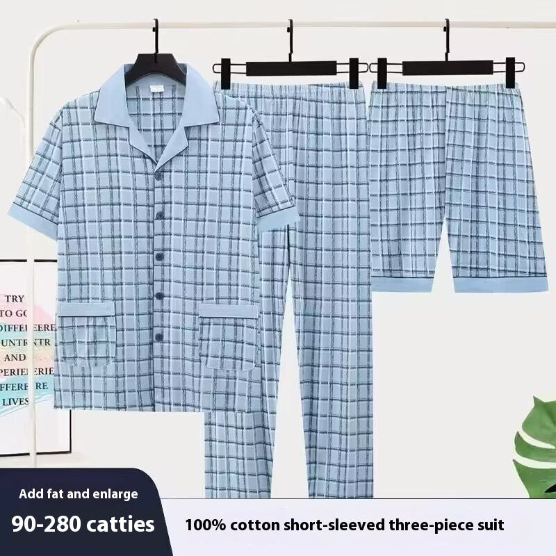Men's Pajamas Short-sleeved Three-piece Suit