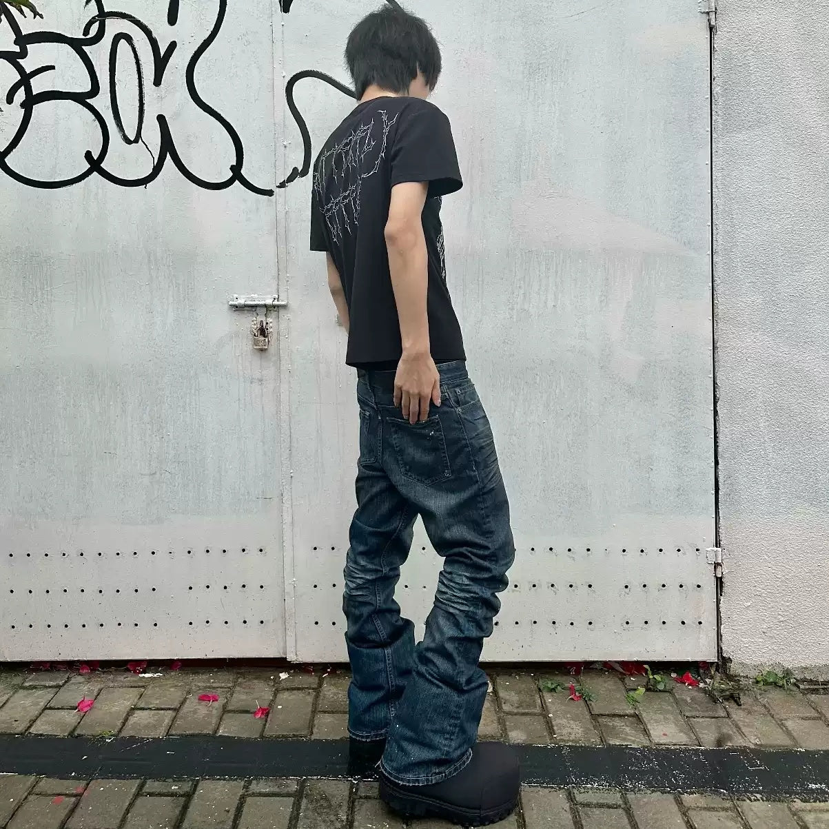 Distressed Slightly Flared Slim-fit Denim Jeans