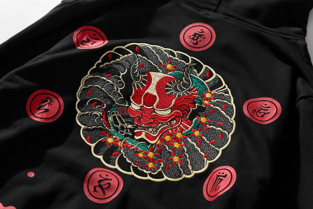 KH9060 Roter Dämon Stickerei Hoodie
