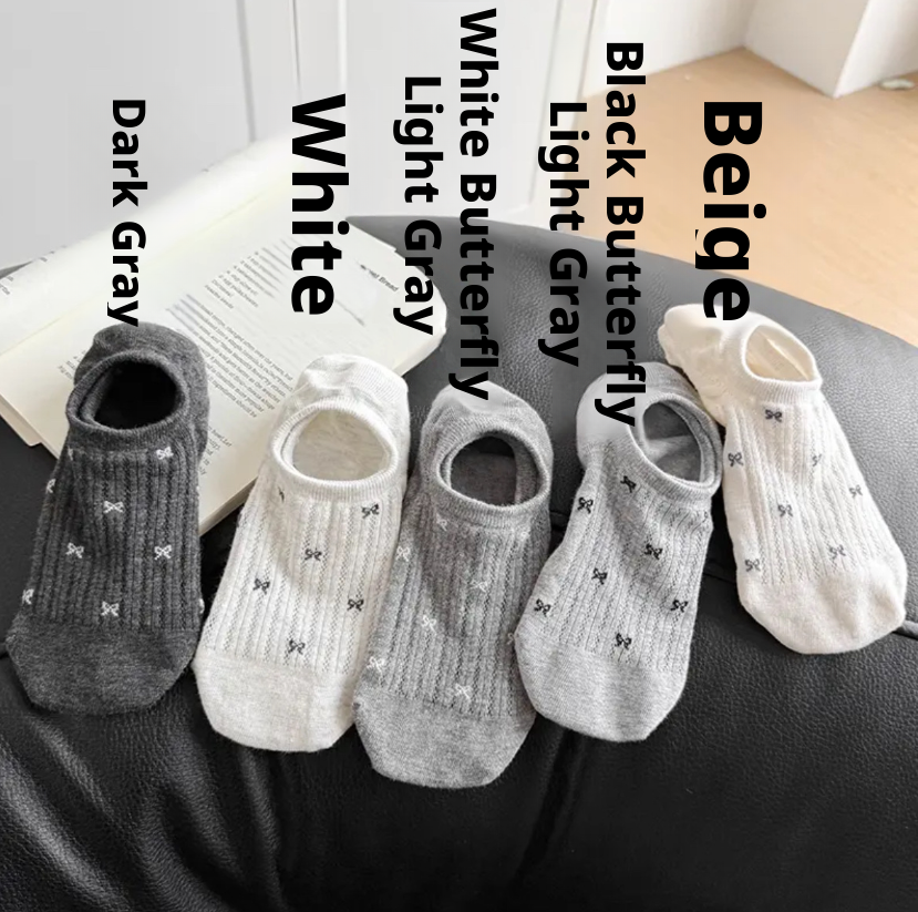 Socks-Butterfly Boat Socks-Dark Gray-1 pair