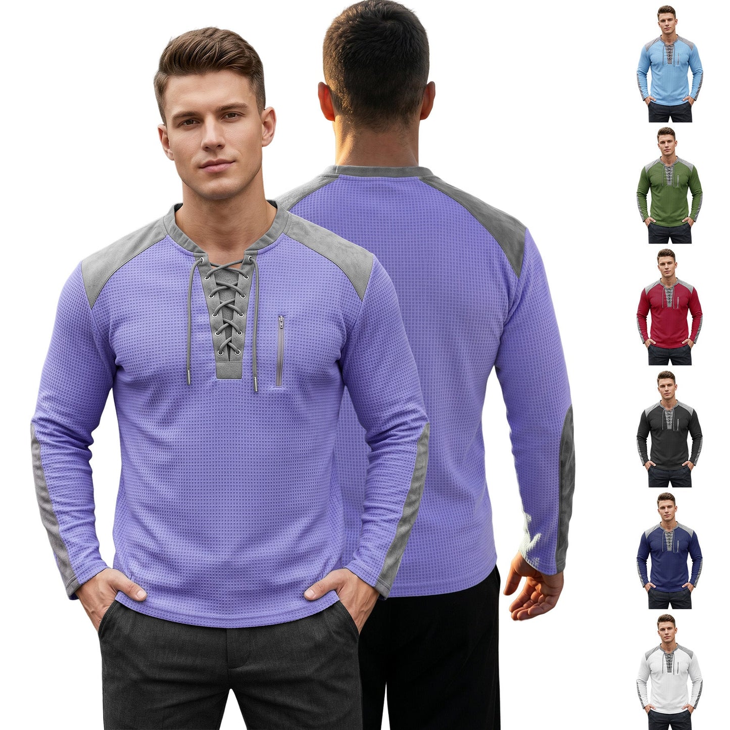 Mens Color-Block Long-Sleeve Sports Sweatshirt