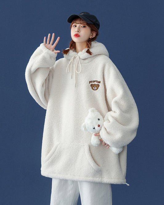 Sweat à capuche en fourrure d'ours en peluche pour femmes