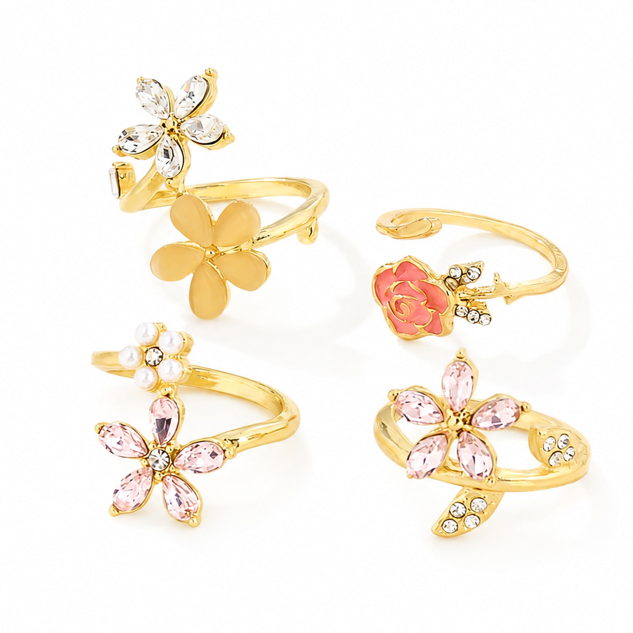 Floral Oil-drop Design Multi-layer Ring Set