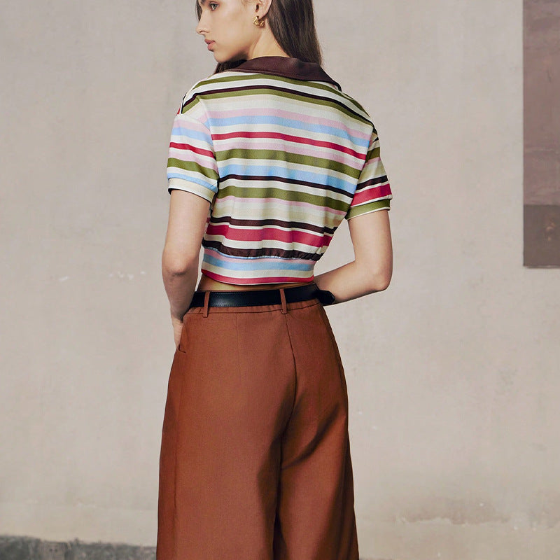 Women's Elegant Striped Short-sleeve Top