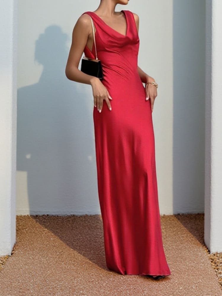 Deep Drape Neck Gown Dresses