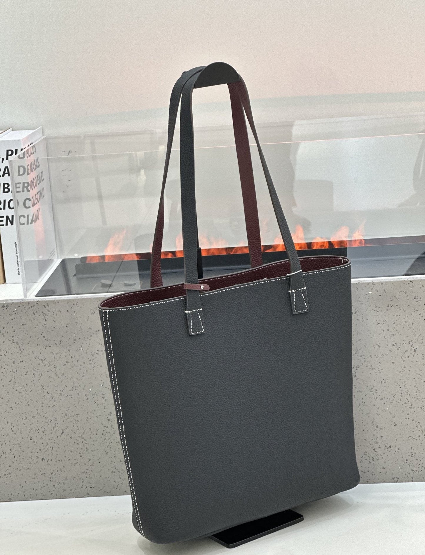 2026 New Korean Style Double-Sided Shoulder Bag TC Top Layer Cowhide Bucket Bag Large Capacity Open-Top Underarm Bag