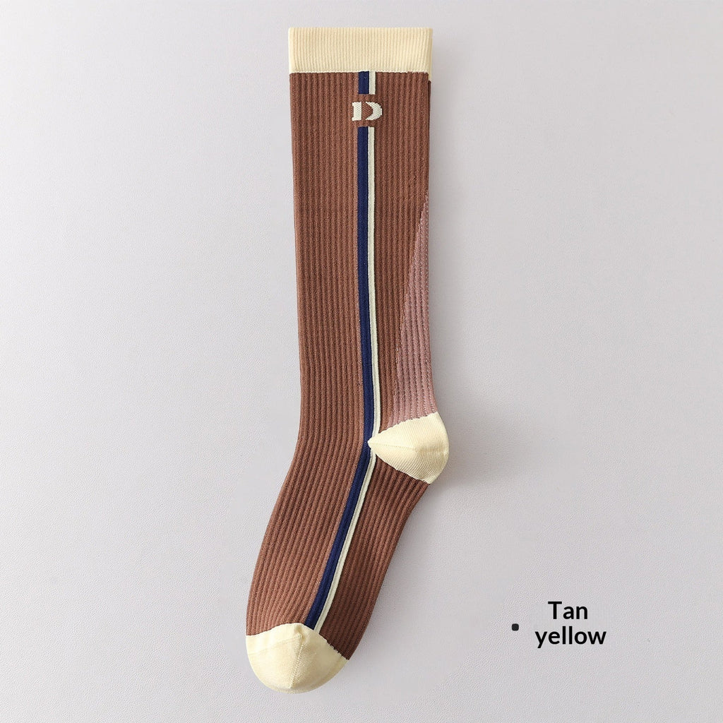 Womens Gradient-compression Calf Socks With Color-block Stripes