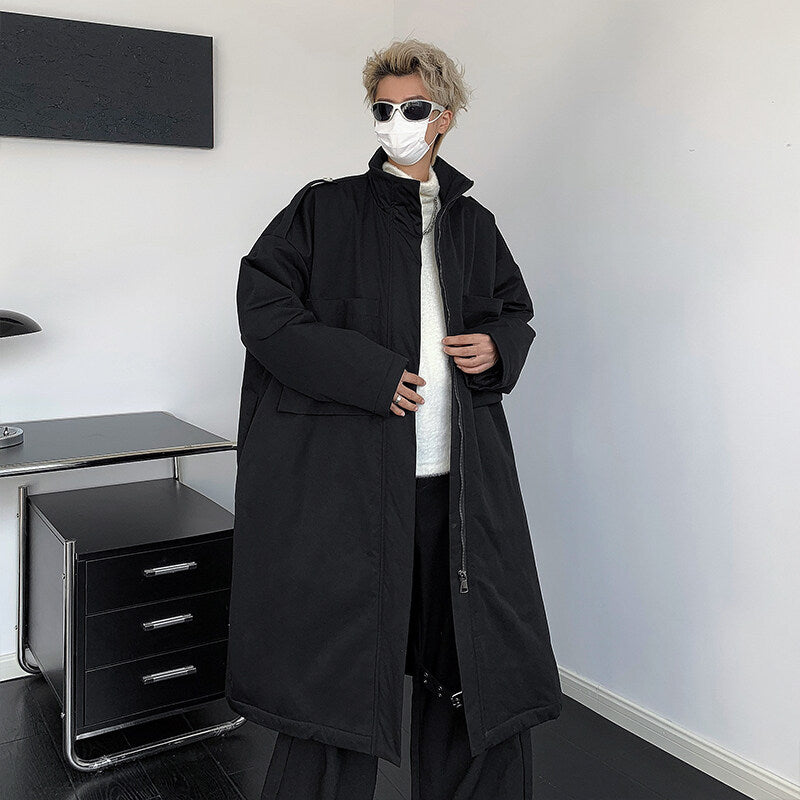 Mens Long Below-the-knee Cotton-padded Coat Yohji Yamamoto Style