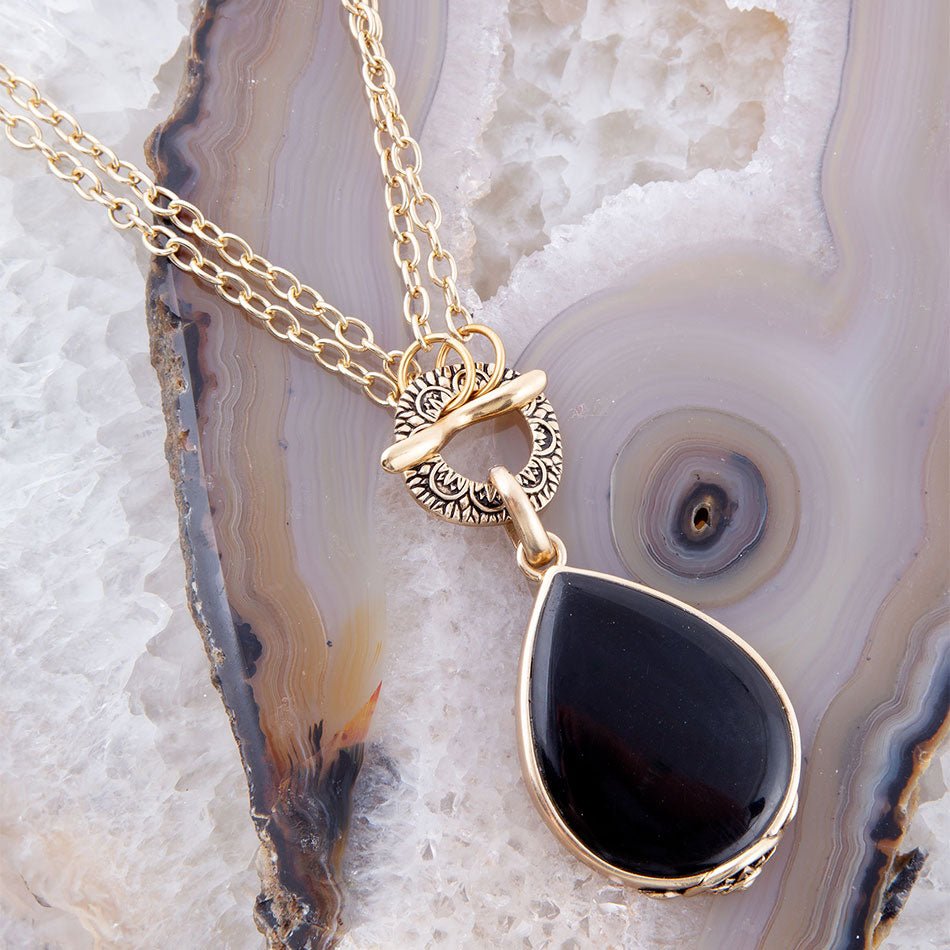 Abby Black Onyx Golden Bronze Tropfenkette