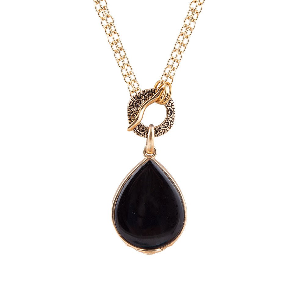 Abby Black Onyx Golden Bronze Tropfenkette
