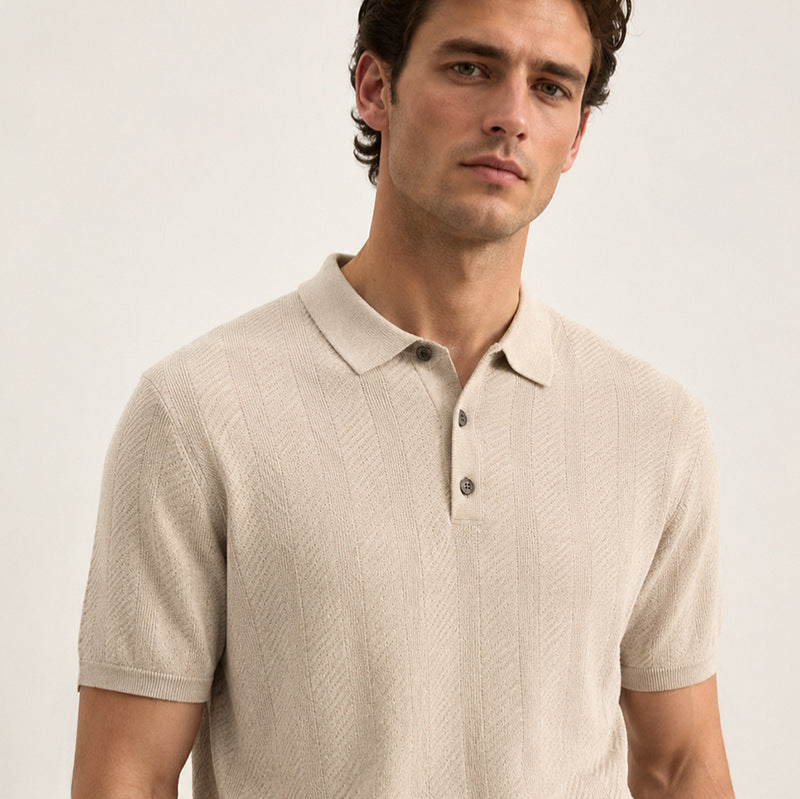 Casual Knitted Short-sleeve Mens Polo Shirt