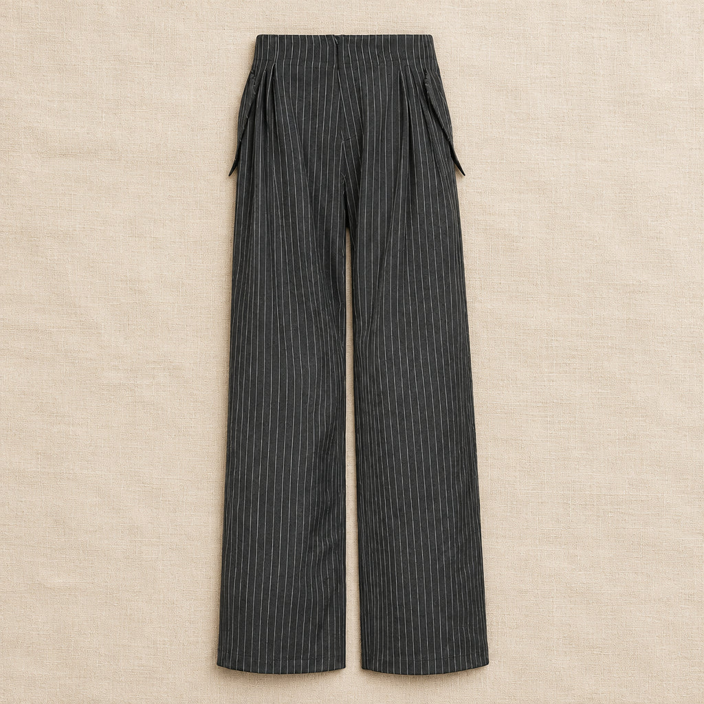 Women's Dark Gray Pinstripe Wide-Leg Pants