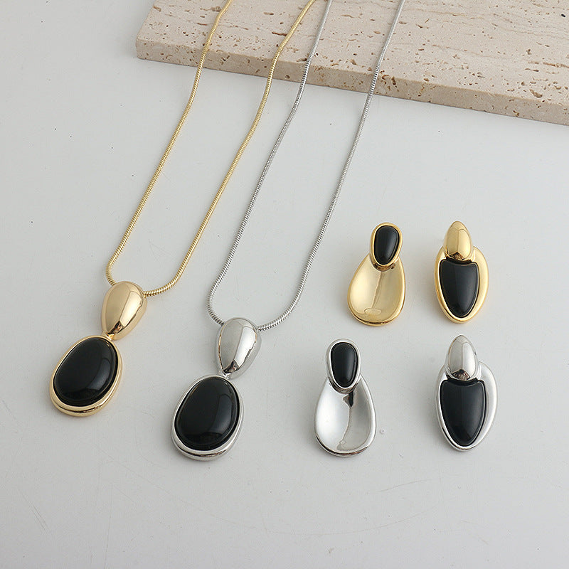 New Chinese Style Accessories Irregular Stitching Black Onyx Necklace Women