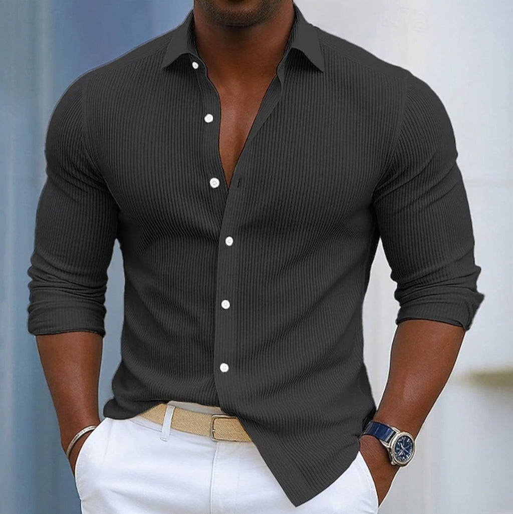 Casual Solid-color Long-sleeve Shirt With A Lapel Collar