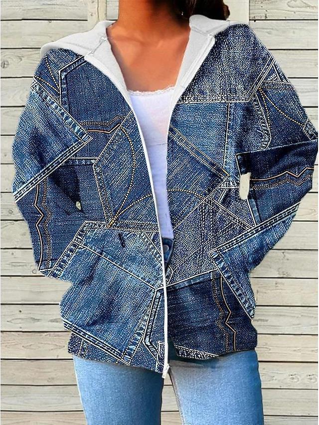 Womens Fashionable Casual Printed Zip-Up Hoodie