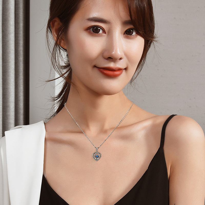 Dainty Heart Pendant Collarbone Chain For Women, Hollow Blue Zircon Long Sweater Necklace, Elegant Minimal Fashion Jewelry