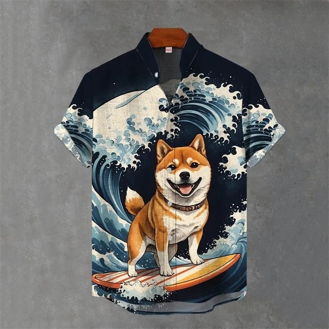 Animal-print Mens Shirt Summer Casual Short Sleeves