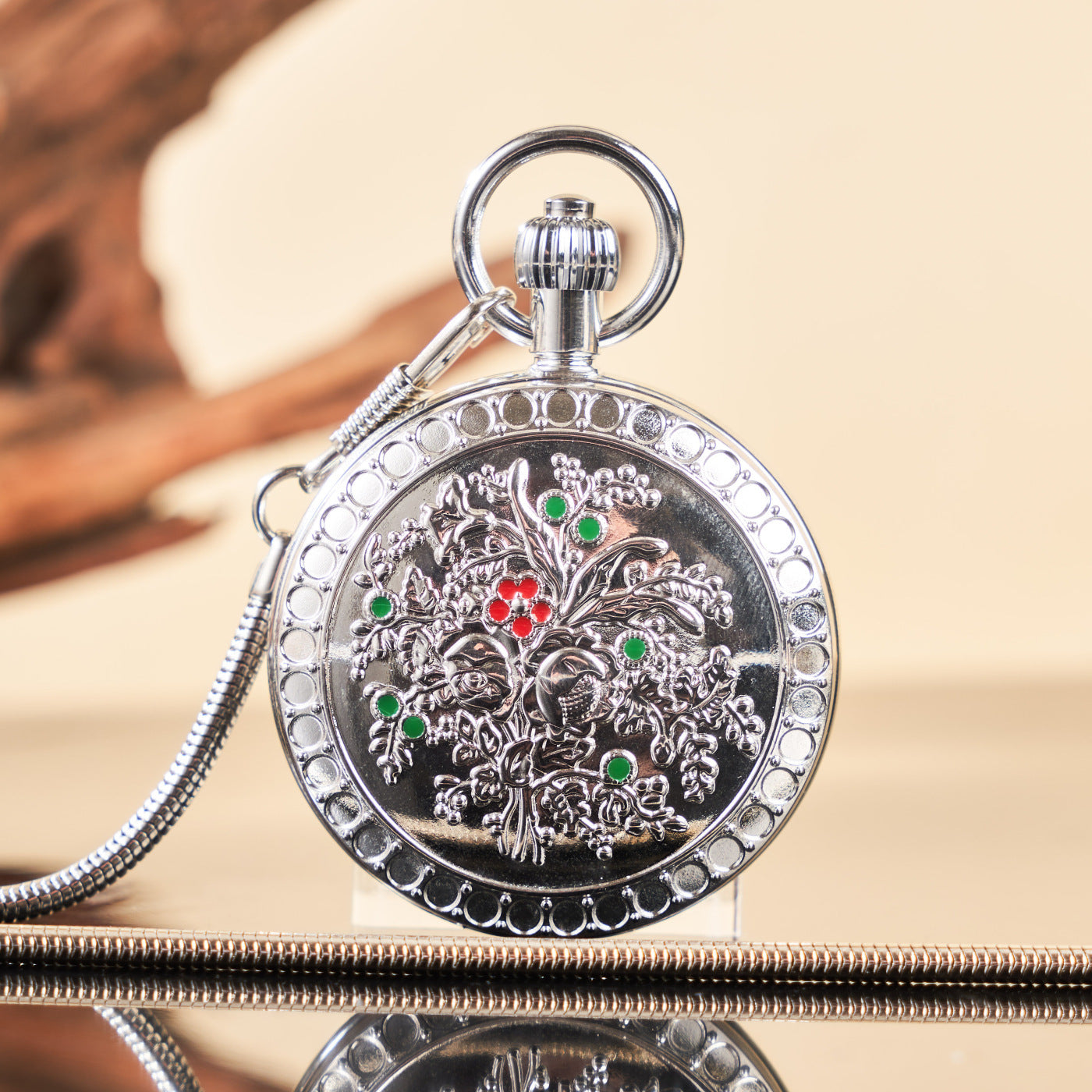 Camellia Automatic Mechanical Pocket Old Shanghai Style Classic Flip-Open Pendant Watch For Ladies