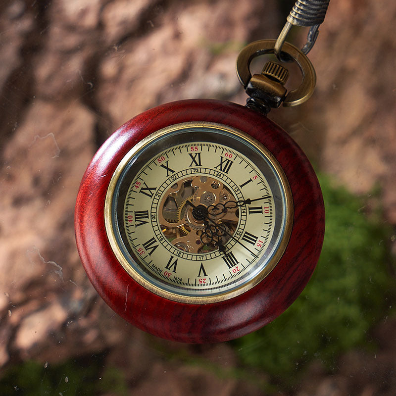Small Mahogany Automatic Mechanical Pocket Watch