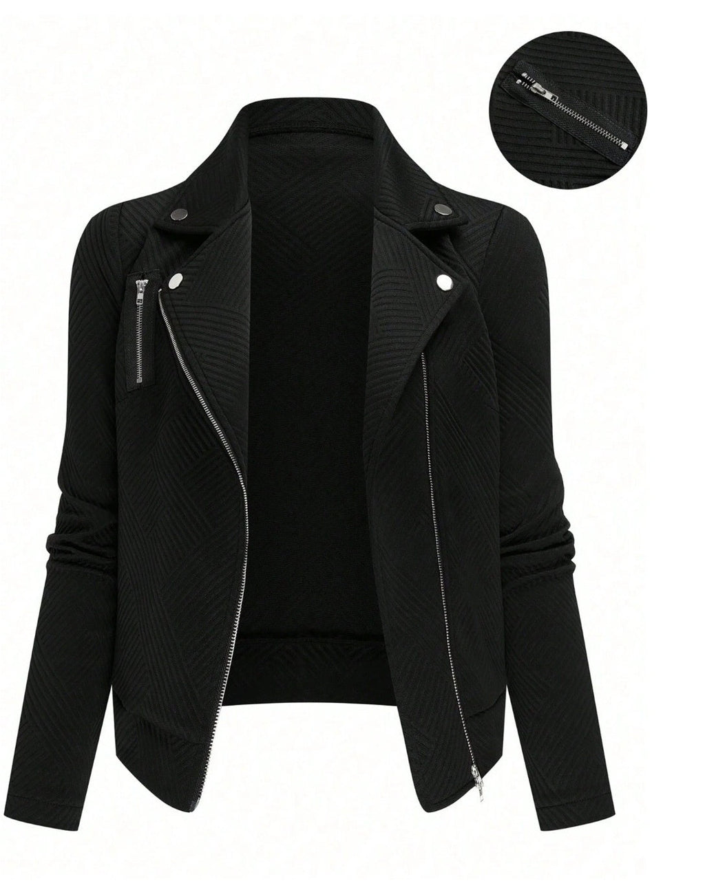 Women's Oblique Zipper Fastener Decoration Slim Casual Jacket