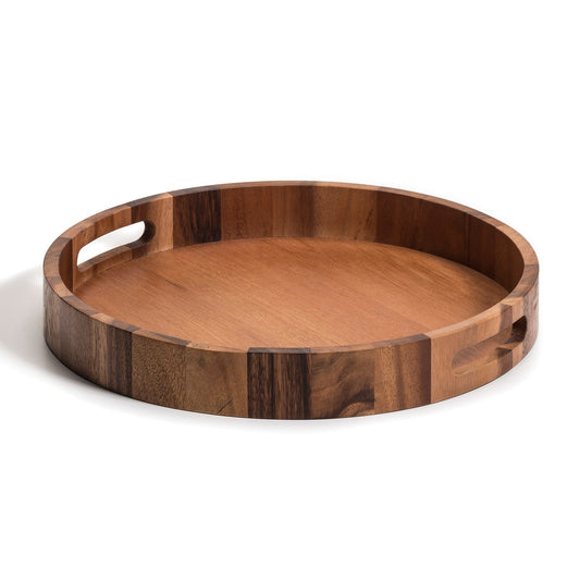 Plateau de service rond en bois d'acacia 15 pouces Planche à charcuterie avec poignées