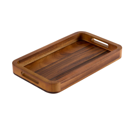 Acacia Wood Serving Tray 15x9 Medium Rectangular Solid Bottom Serving Platter