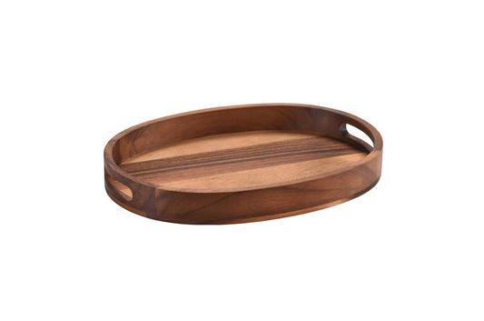 Plateau de service ovale en bois d'acacia fait main, durable, décoration naturelle