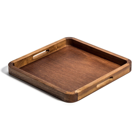 Plateau de service carré en bois d'acacia 35,5 cm x 35,5 cm, fabriqué à la main, grain naturel