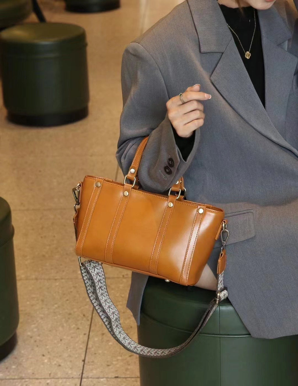 Baidie Leather Women's Bags Cross-Border Customizable New Handbag First Layer Cowhide Large Capacity Shoulder Messenger Tote Bag