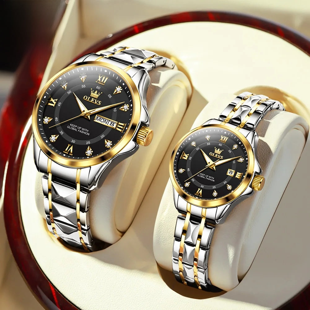 Montre femme étanche en acier inoxydable doré, fine et lumineuse