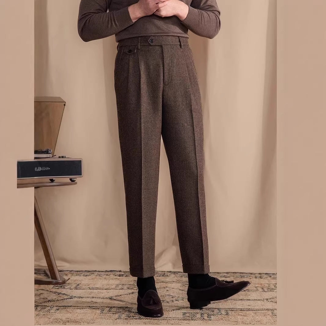 Mens Italian Herringbone Cropped Trousers