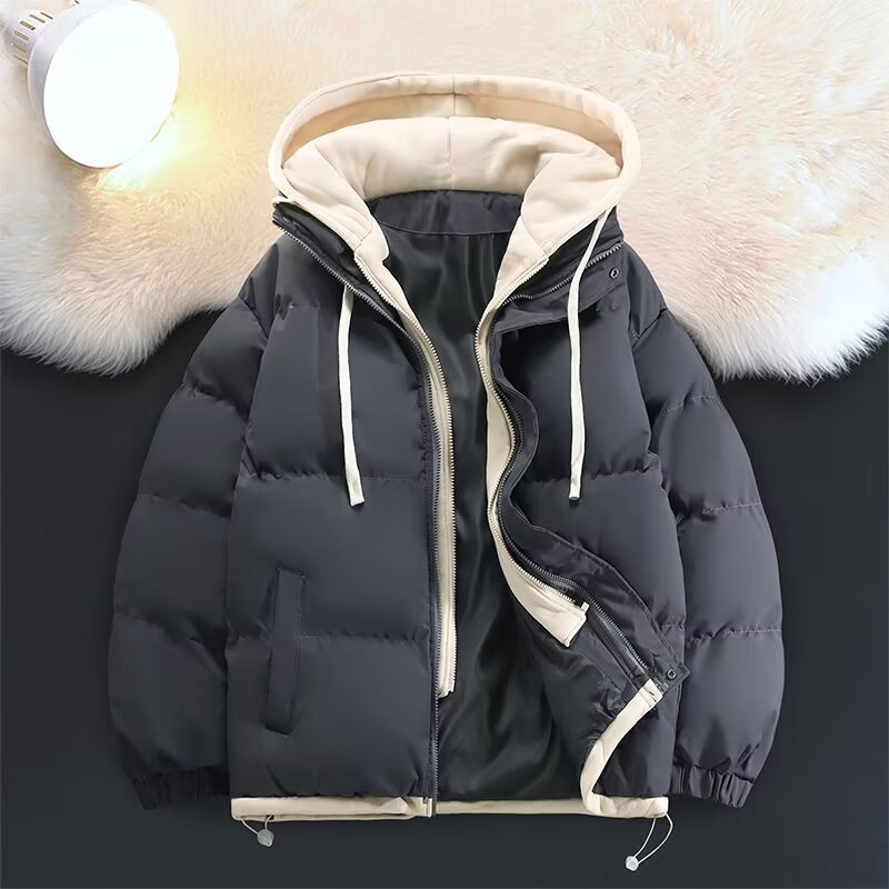 Couples Student Fake Two-Piece Puffer Jacket Cotton Coat
