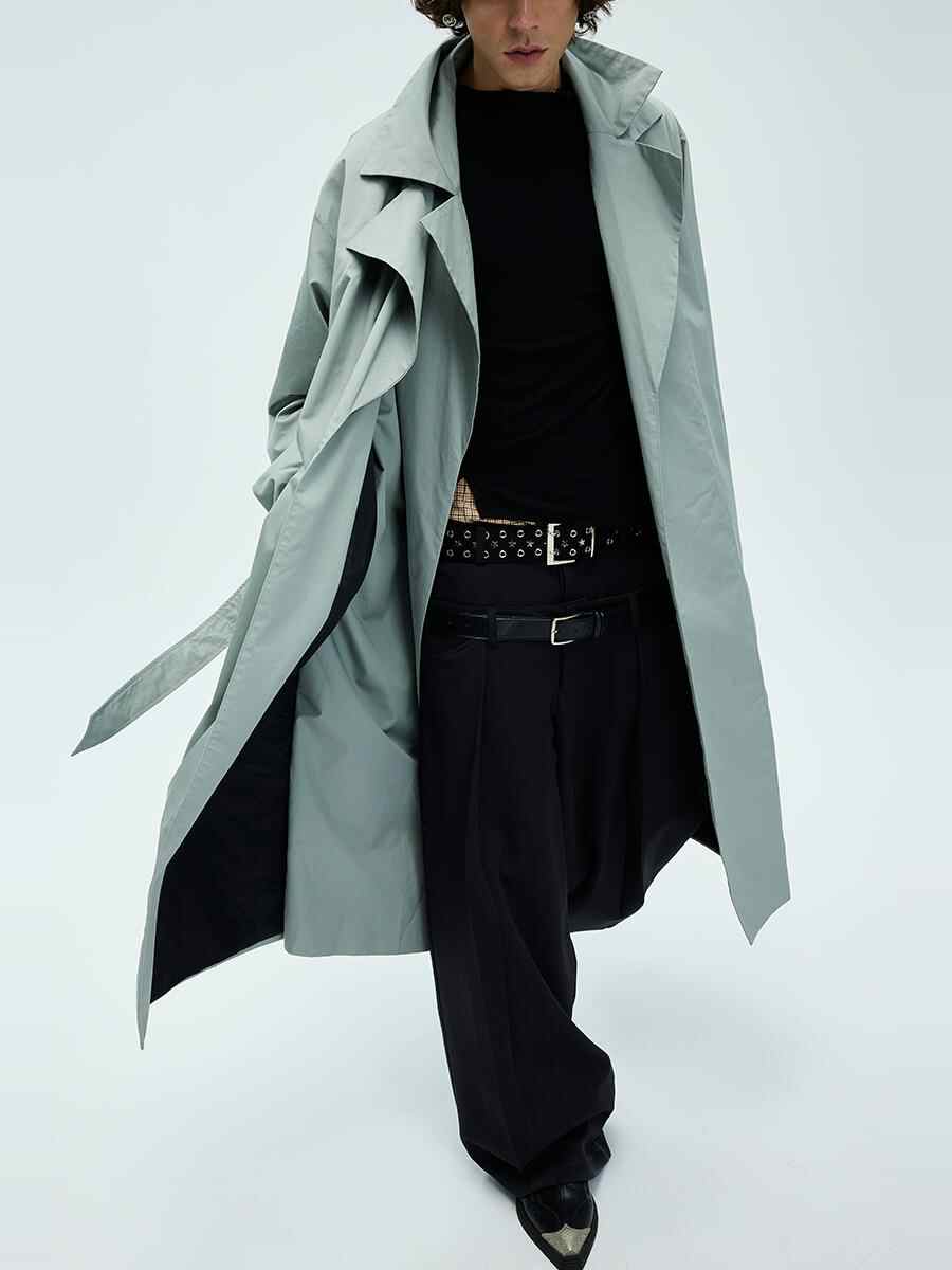 Mens Solid-color Loose-fitting Mid-length Coat