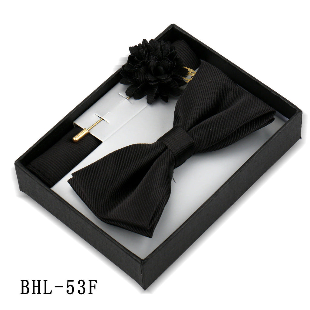 Mens Bow Tie, Pocket Square, And Brooch Gift Set